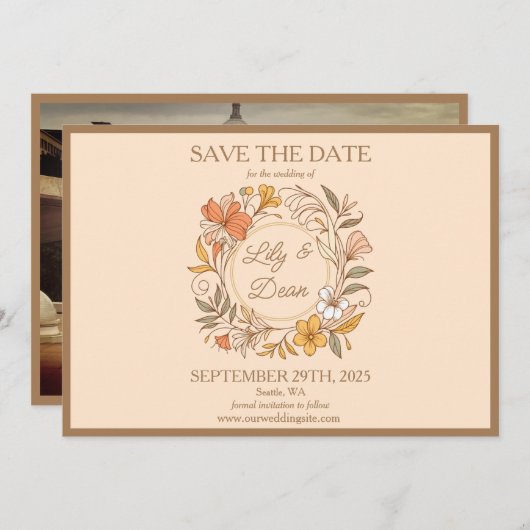 Elegante Jugendstil Floral Save the Date (Vorne/Hinten)