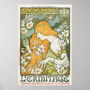 Elegante Jugendstil-Frau Weiße Lilie Illustration Poster