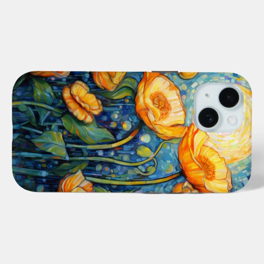 Elegante Jugendstil Golden Yellow Poppy Mosaik Case-Mate iPhone Hülle (Rückseite (Horizontal))