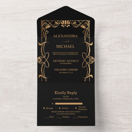 Elegante Jugendstil-Hochzeit All In One Einladung (Innen Boden)