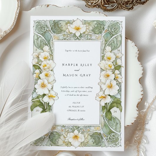 Elegante Jugendstil-Hochzeit Einladung