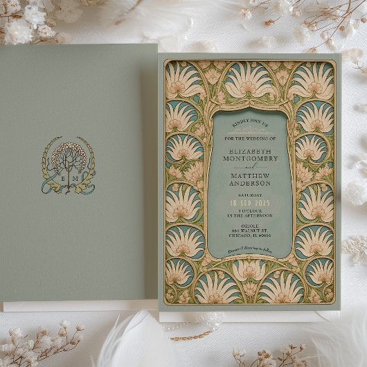 Elegante Jugendstil-Hochzeit Einladung