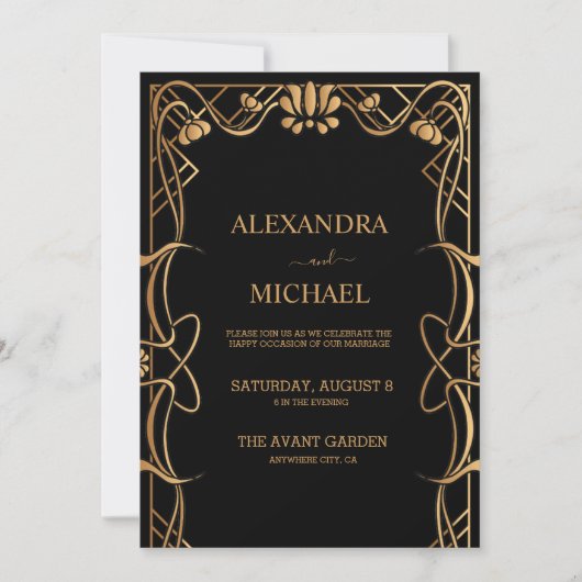 Elegante Jugendstil-Hochzeit Einladung (Vorderseite)