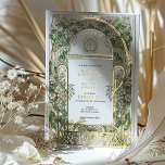 Elegante Jugendstil-Hochzeit Einladung Goldene Fri<br><div class="desc">Mit dieser exquisiten Art Nouveau Hochzeitseinladung laden wir Sie ein, Ihren besonderen Tag zu feiern. Mit einem aufwändigen Blumendesign mit eleganten Goldfolienakzenten wird diese Einladung durch die zeitlose Schönheit der Jugendstil-Kunst inspiriert. Die Vorderseite der Karte zeigt detaillierte botanische Illustrationen in den Tönen Grün, Elfenbein und Gold und schafft so einen...</div>