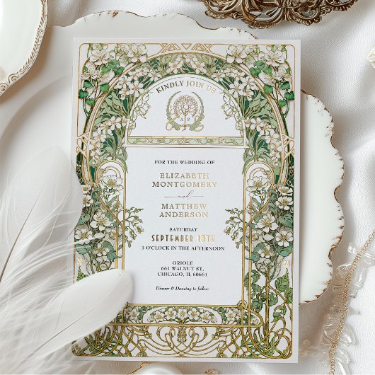 Elegante Jugendstil-Hochzeit Einladung Goldene Fri