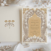 Elegante Jugendstil Hochzeit Gold Cream Töne Einladung