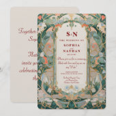 Elegante Jugendstil-Hochzeit mit floraler Einladun Einladung (Vorne/Hinten)