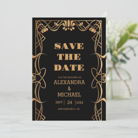 Elegante Jugendstil-Hochzeit Save The Date (Stehend Vorderseite)