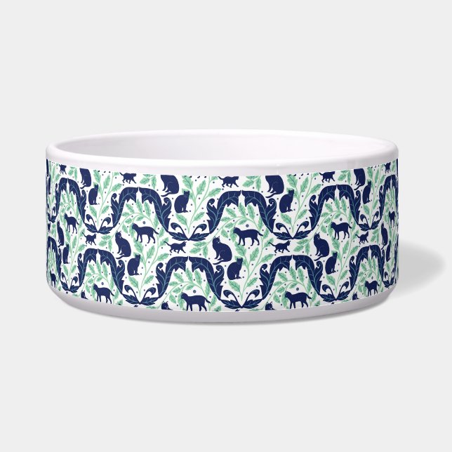 Elegante Jugendstil Mint Blue Black Cat-Whimsical Napf (Vorderseite)