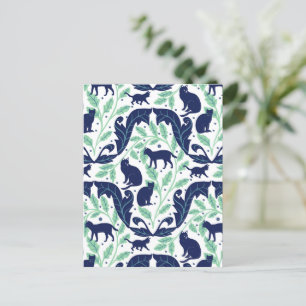 Elegante Jugendstil Mint Blue Black Cat-Whimsical Postkarte