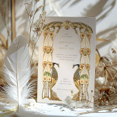 Elegante Jugendstil-Pfauenhochzeit Einladung