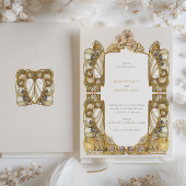 Elegante Jugendstil-Pfauenhochzeit Einladung