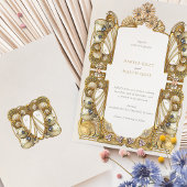 Elegante Jugendstil-Pfauenhochzeit Einladung