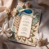 Elegante Jugendstil-Pfauenhochzeit Einladung
