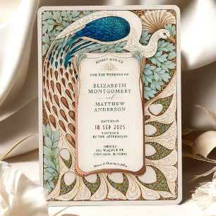 Elegante Jugendstil-Pfauenhochzeit Einladung