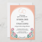 Elegante Jugendstil-Pfirsichfarbenhochzeit Einladung (Vorderseite)