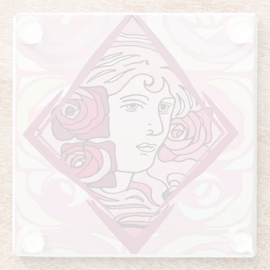 Elegante Jugendstil-Rose Glasuntersetzer (Rückseite)