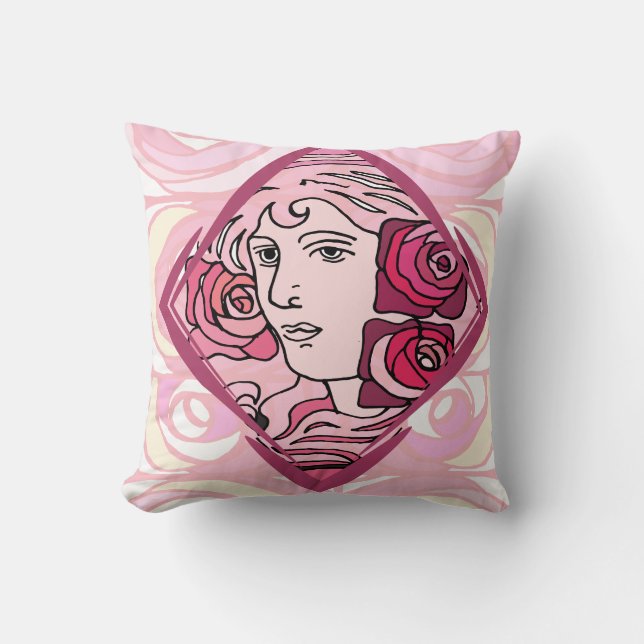 Elegante Jugendstil-Rose Kissen (Vorderseite)