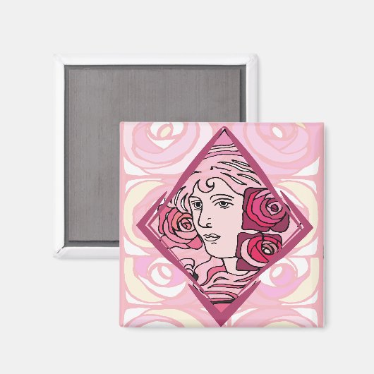 Elegante Jugendstil-Rose Magnet (Vorderseite/Rückseite)