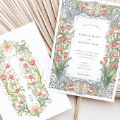 Elegante Jugendstil Rote Tulips Hochzeit Einladung