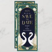 Elegante Jugendstil-Schwäne Save the Date Einladung (Vorne/Hinten)