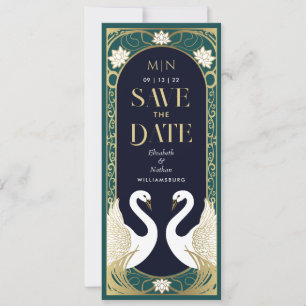 Elegante Jugendstil-Schwäne Save the Date Einladung