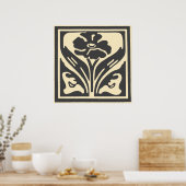 Elegante Jugendstil Schwarz Beige Blume Poster (Küche)