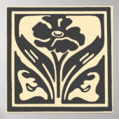 Elegante Jugendstil Schwarz Beige Blume Poster (Vorne)