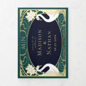 Elegante Jugendstil Swans Wedding Dreifach Gefaltete Einladung (Cover)