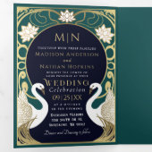 Elegante Jugendstil Swans Wedding Dreifach Gefaltete Einladung (Innen Erste Seite)