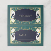 Elegante Jugendstil Swans Wedding Platzkarte (Außenseite Aufgefaltet)
