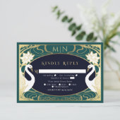 Elegante Jugendstil-Swans Wedding RSVP Begleitkarte (Stehend Vorderseite)