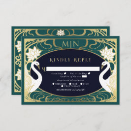Elegante Jugendstil-Swans Wedding RSVP Begleitkarte