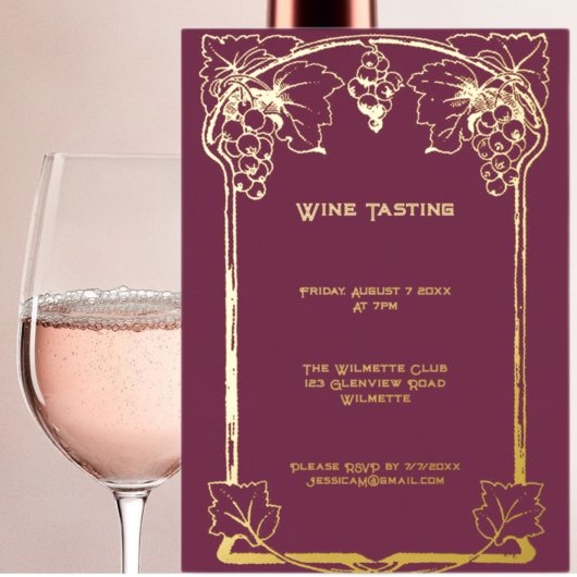 Elegante Jugendstil-Trauben Einladung