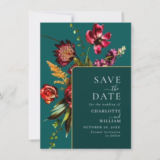 Elegante Jugendstilgarten Blume Hochzeit Save The Date (Vorderseite)