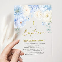 Elegante Jungen-Taufe Gold Kreuz Dusty Blue Floral
