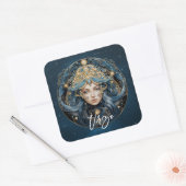 Elegante Jungfrau Fantasy Zodiac Black Gold Virgo Quadratischer Aufkleber (Umschlag)