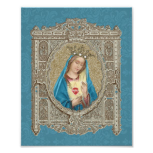 Elegante Jungfrau Maria Unbeflecktes Herz Religiös Fotodruck