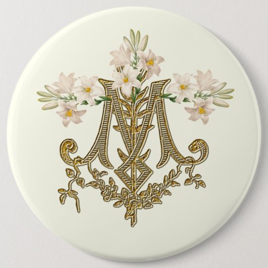 Elegante Jungfrau Mary Gold Marian Cross Lilies Ca Button (Vorderseite)