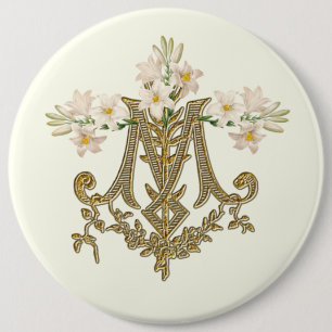 Elegante Jungfrau Mary Gold Marian Cross Lilies Ca Button