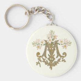 Elegante Jungfrau Mary Gold Marian Cross Lilies Ca Schlüsselanhänger