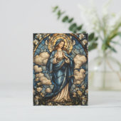 Elegante Jungfrau Mary Stainted Glass Art Postkarte (Stehend Vorderseite)