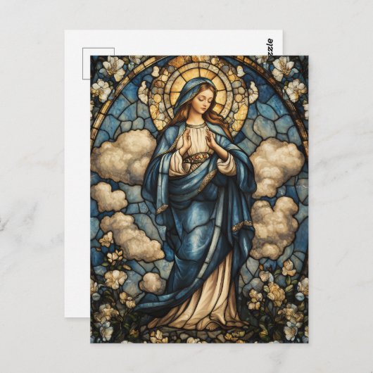 Elegante Jungfrau Mary Stainted Glass Art Postkarte (Vorne/Hinten)