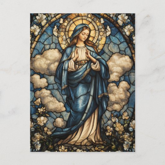 Elegante Jungfrau Mary Stainted Glass Art Postkarte (Vorderseite)