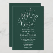 Elegante Just Liebe Script Emerald Green Wedding Einladung (Vorne/Hinten)