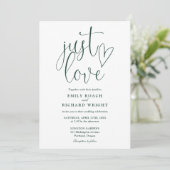 Elegante Just Liebe Script Emerald Green Wedding Einladung (Stehend Vorderseite)