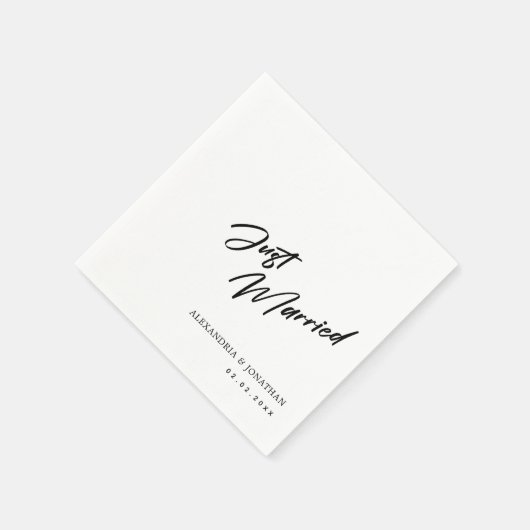 Elegante Just Married Custom Wedding Napkins Serviette (Ecke)