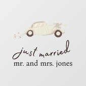 Elegante Just Married Getaway Car Fensteraufkleber (Blatt)