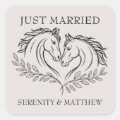 Elegante Just Married Rustic Country Wedding Quadratischer Aufkleber (Vorderseite)
