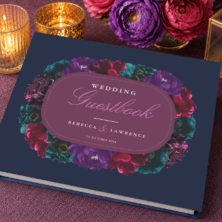 Elegante Juwel-Töne florale Hochzeit Gästebuch